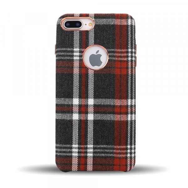 Wholesale iPhone 8 Plus / 7 Plus Checkered Plaid Fabric Armor PU Leather Case (Red)